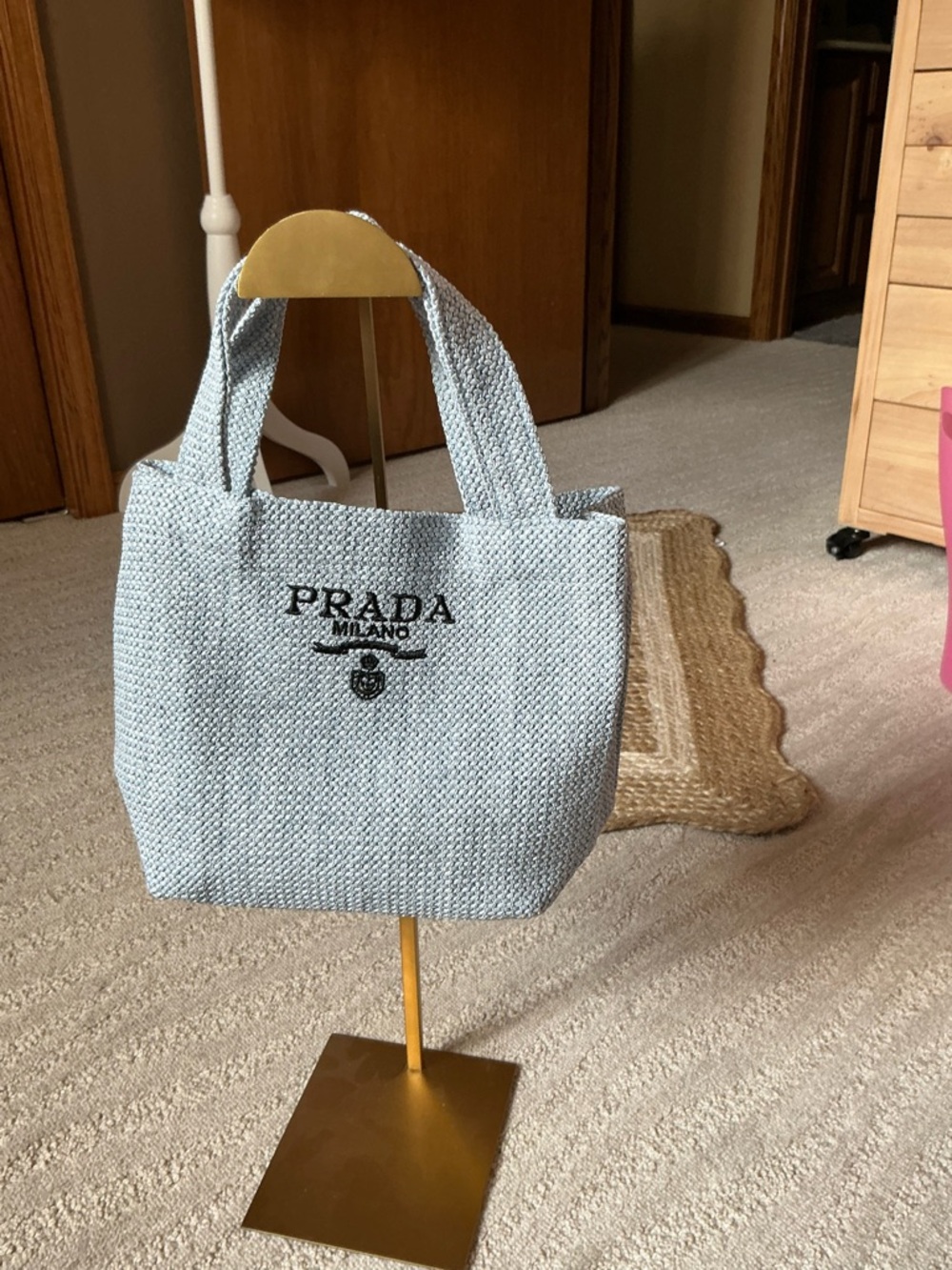 Prada- Beauty Line EUC Light Gray Woven Tote Bag - Picture 9 of 9